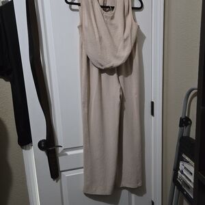 Beige Sleeveless Two Piece Pant Set